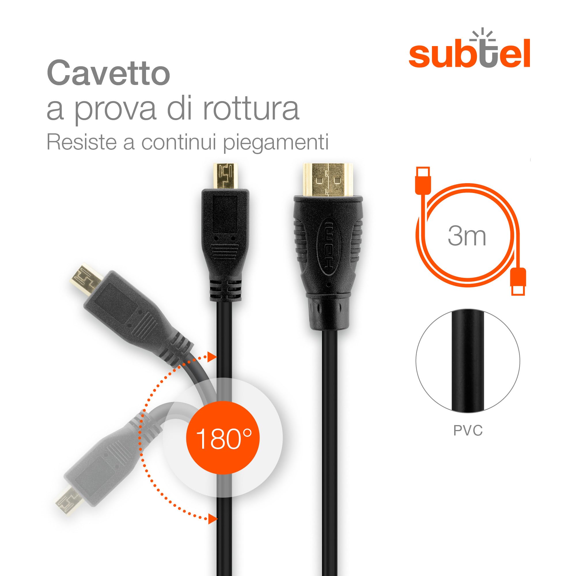 Cavo Micro HDMI Type D 3m compatibile con Sony Alpha A6100 A7S II A7R II RX100