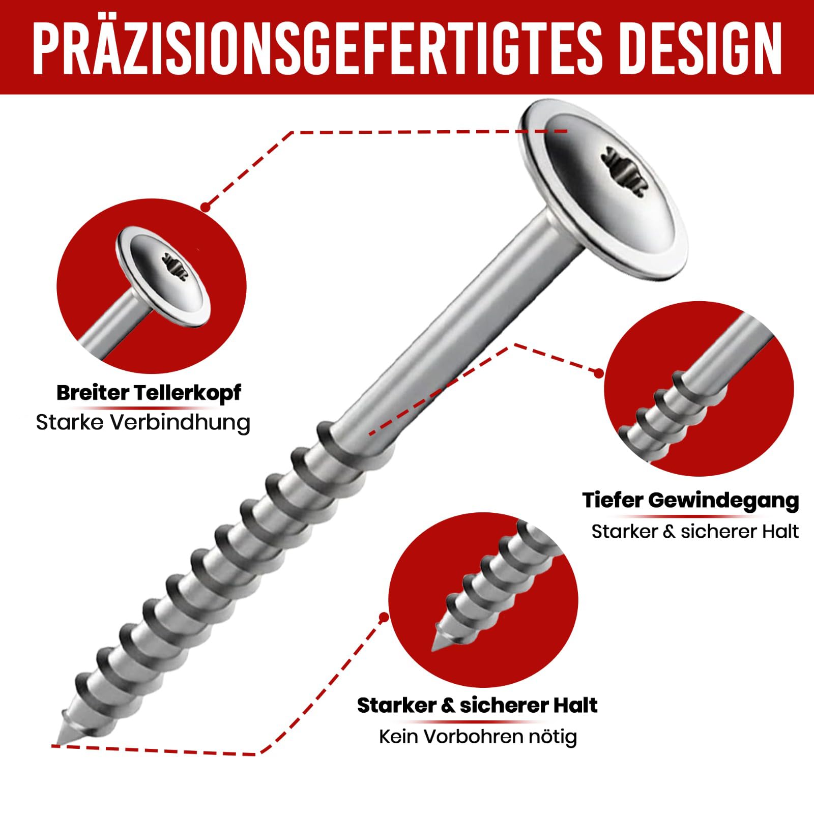 Tornillo de cabeza de disco de acero inoxidable A2 ETA 6 x 100 TX25 Torx V2A con punta de corte, revestimiento deslizante para construcción de madera, garaje, balcón, puente, 200 unidades