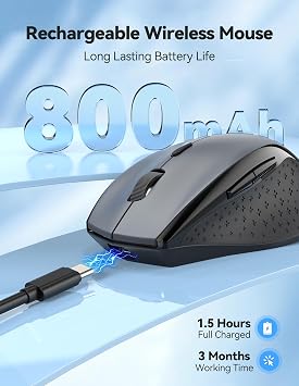 TECKNET Rechargeable Mouse,2.4 GHz Ergonomic Silent Mice with 6 Buttons