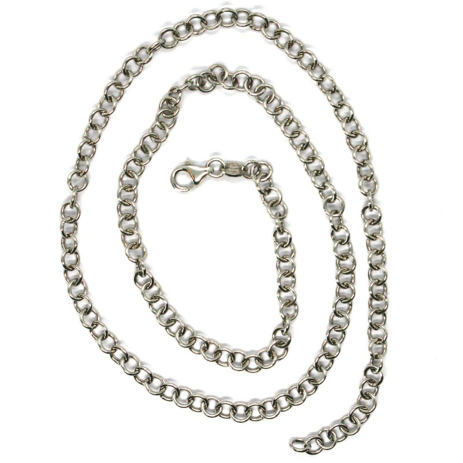 Chaîne en or blanc 18 carats 750, maille rolo à maillons fins diamètre 4 mm, longueur 60 cm, fabriqué en Italie