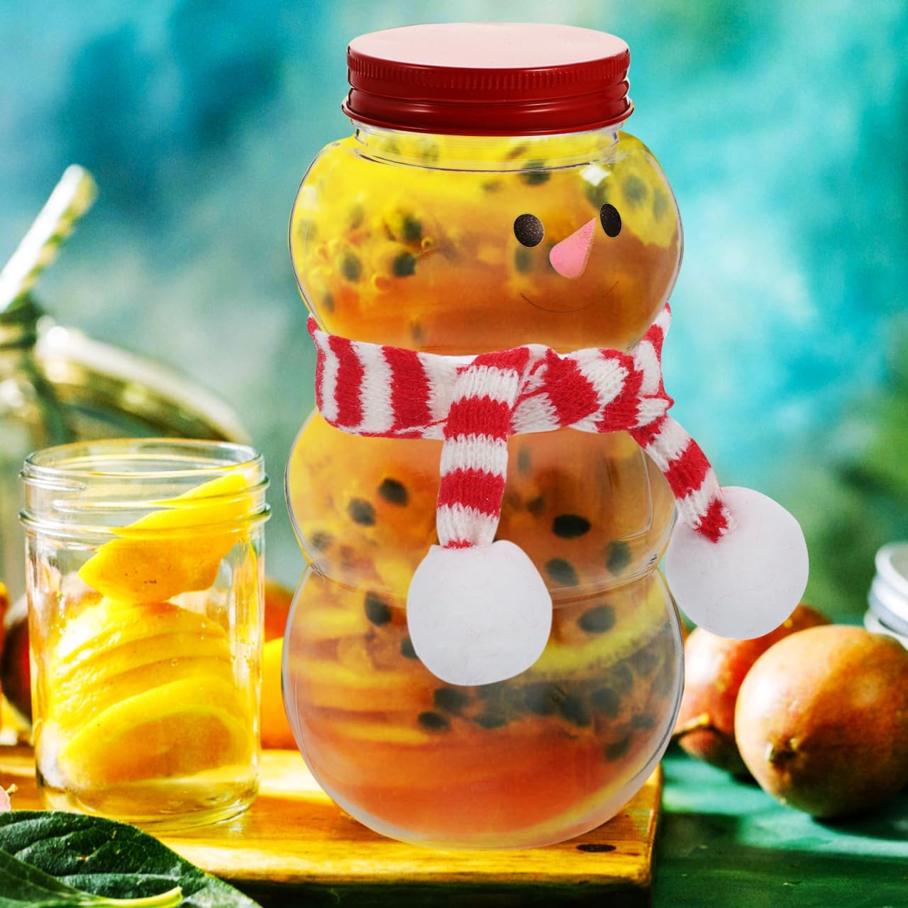 Baluue 10 Set Christmas Juice Bottle, 500ml Reusable Plastic Water Bottles, Snowman Drinking Jug with Caps, Clear Candy Containers for Kids Christmas Party Favors