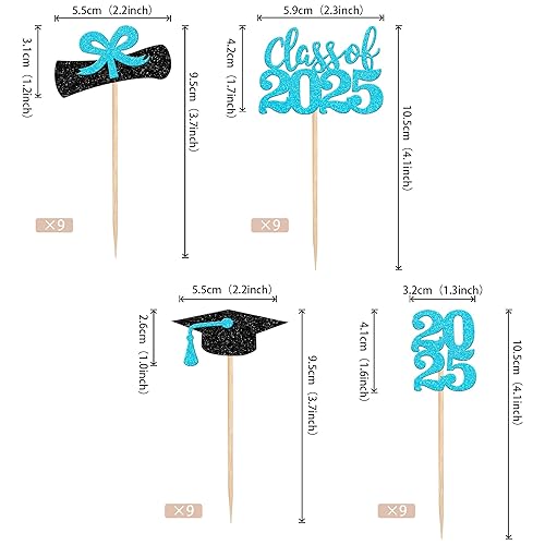 Miniatura 38 de 36 piezas con purpurina 2025 temática de graduación 2025 para cupcakes para diploma de clase de 2025, para graduación de clase de 2025, suministros