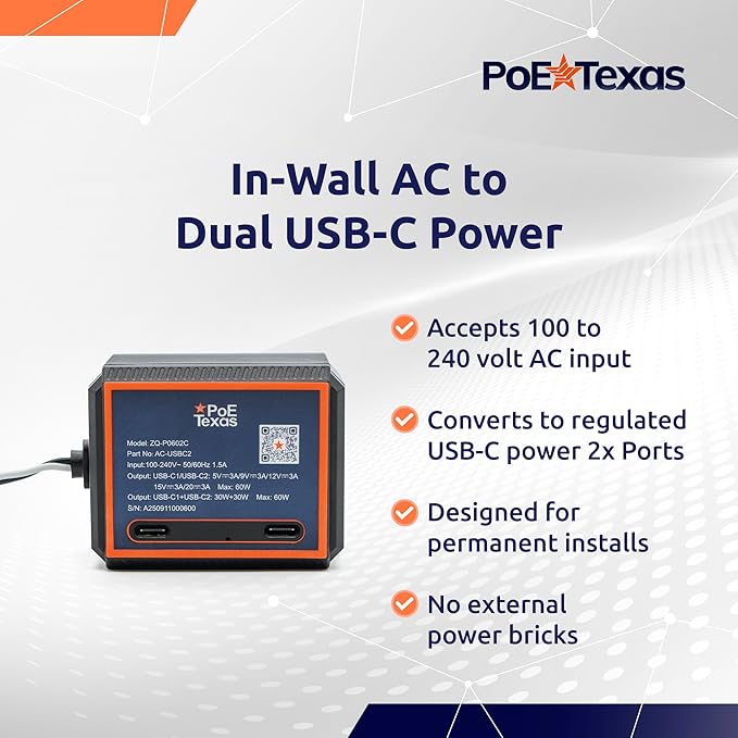 Adaptador de Pared PoE Texas USB-C Dual Puerto 30W miniatura 2