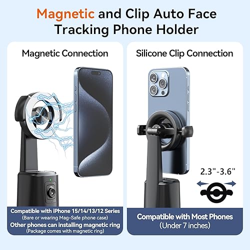 Miniatura 2 de URTRY Trípode de seguimiento facial automático, soporte magnético para teléfono con rotación de 360, no requiere aplicación, soporte de cámara