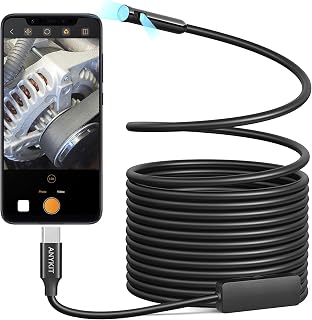Anykit Dual Lens Endoscope Camera, Type-C Borescope with 8 Adjustable LED Lights, IP67 Waterproof 16.5ft Semi-Rigid Snake Cord Inspection Camera Compatible with Type C iPhone 15 & Android Phone