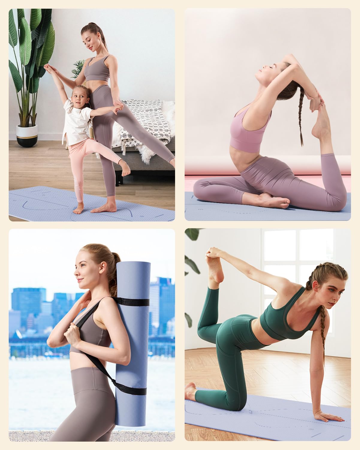 YOTTOY Yogamatte, 183,9 x 81,3 x 0,6 cm, extra breit, rutschfest, umweltfreundlich, TPE-Trainingsmatten für Damen und Herren, Heimtraining, mit Gurttasche
