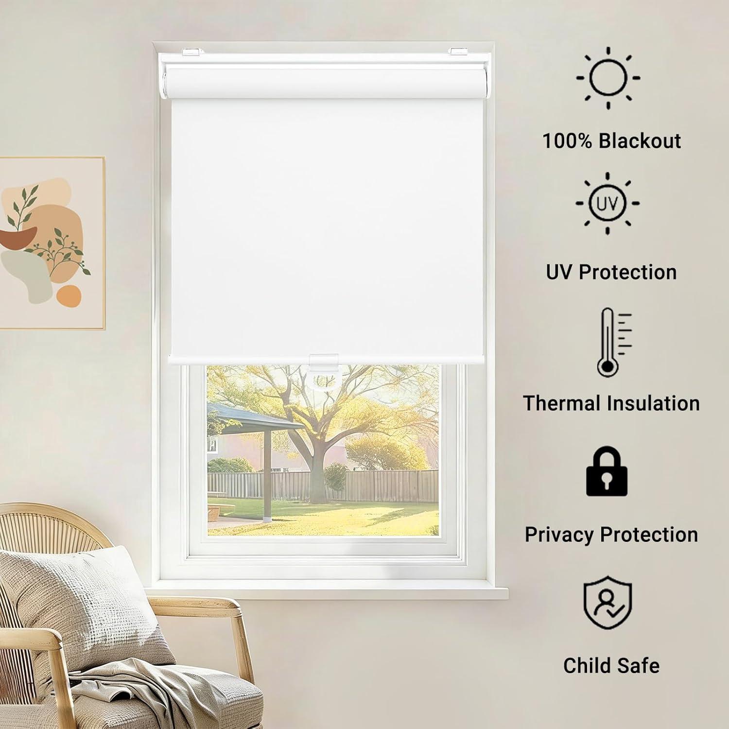100% blackout indoor cordless roller shades for windows,room darkening rolled up blinds with spring system,thermal insulated uv protection waterproof fabric(blackout white,55" w x 72" h) blackout white 55"w x 72"h