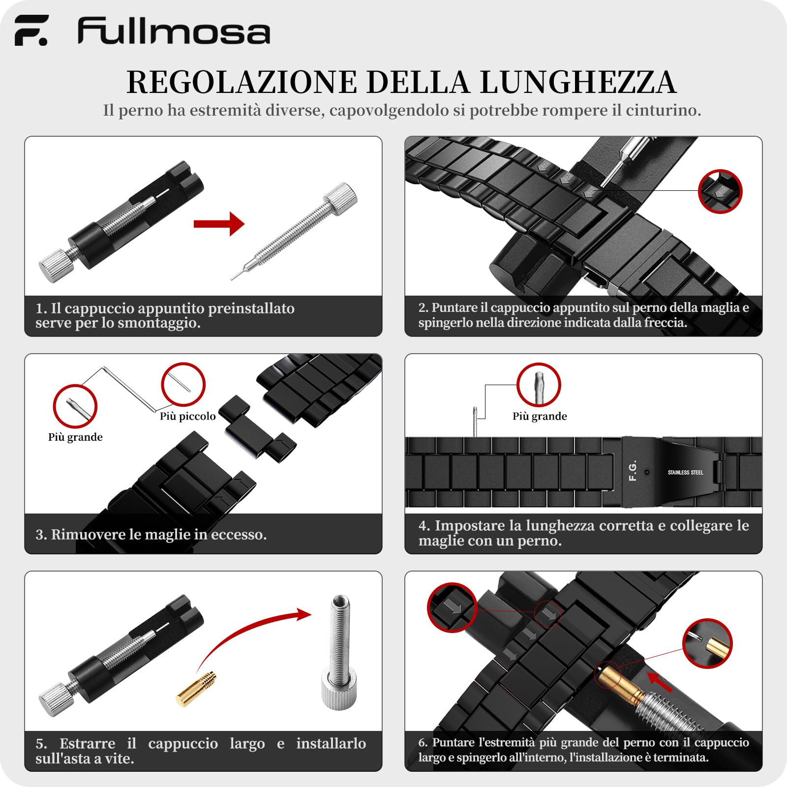 Fullmosa Cinturino 22mm 20mm 18mm Orologio in Acciaio Inossidabile a Sgancio Rapido per Uomo Donne, Cinturini 22mm Metallo di Ricambio per Smartwatch Compatible con Samsung Galaxy Watch/Garmin, Nero