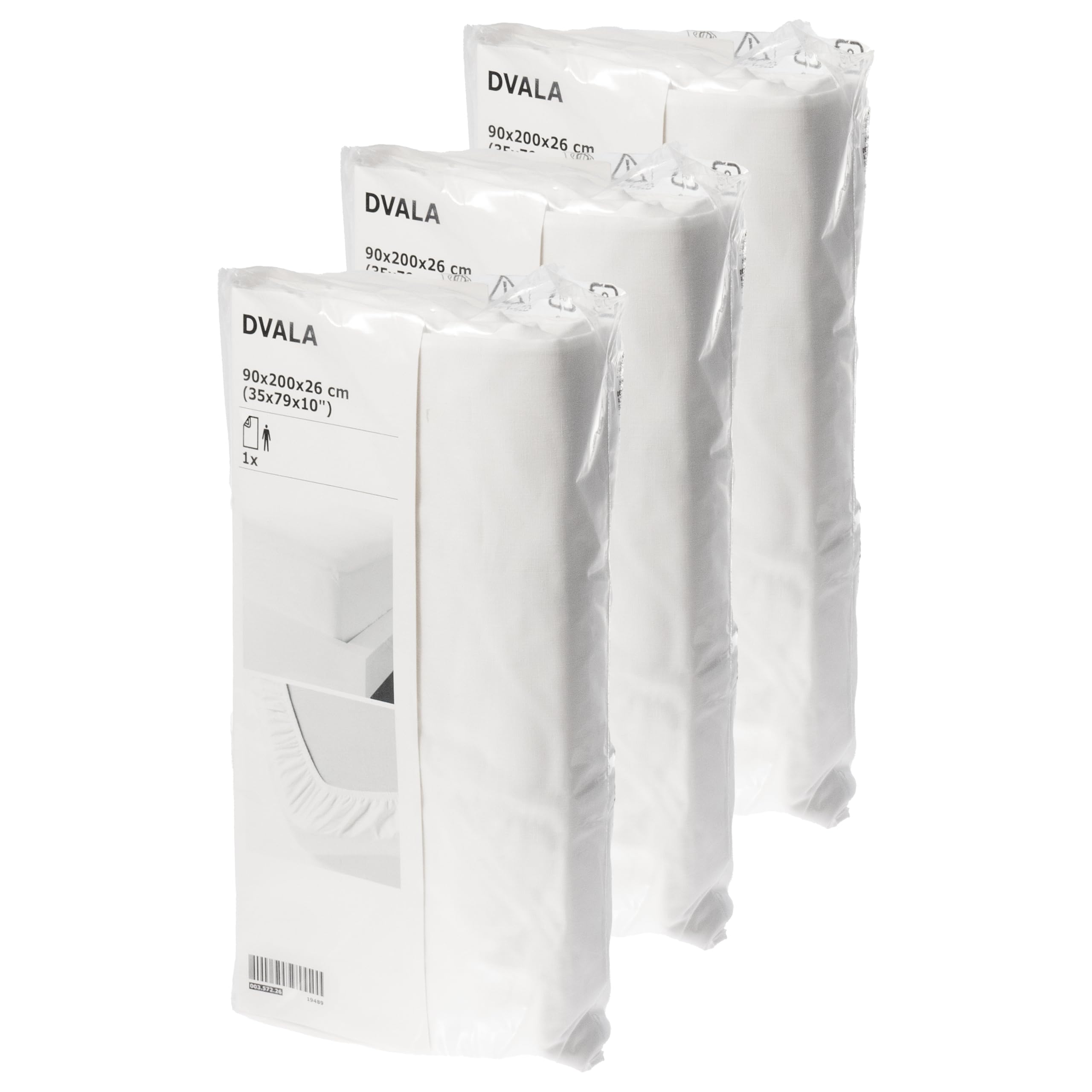 DVALA Euro Single 90 x 200 cm Fitted Bed Sheets, White, European Size, 100% Cotton - Set of 3, 90x200cm