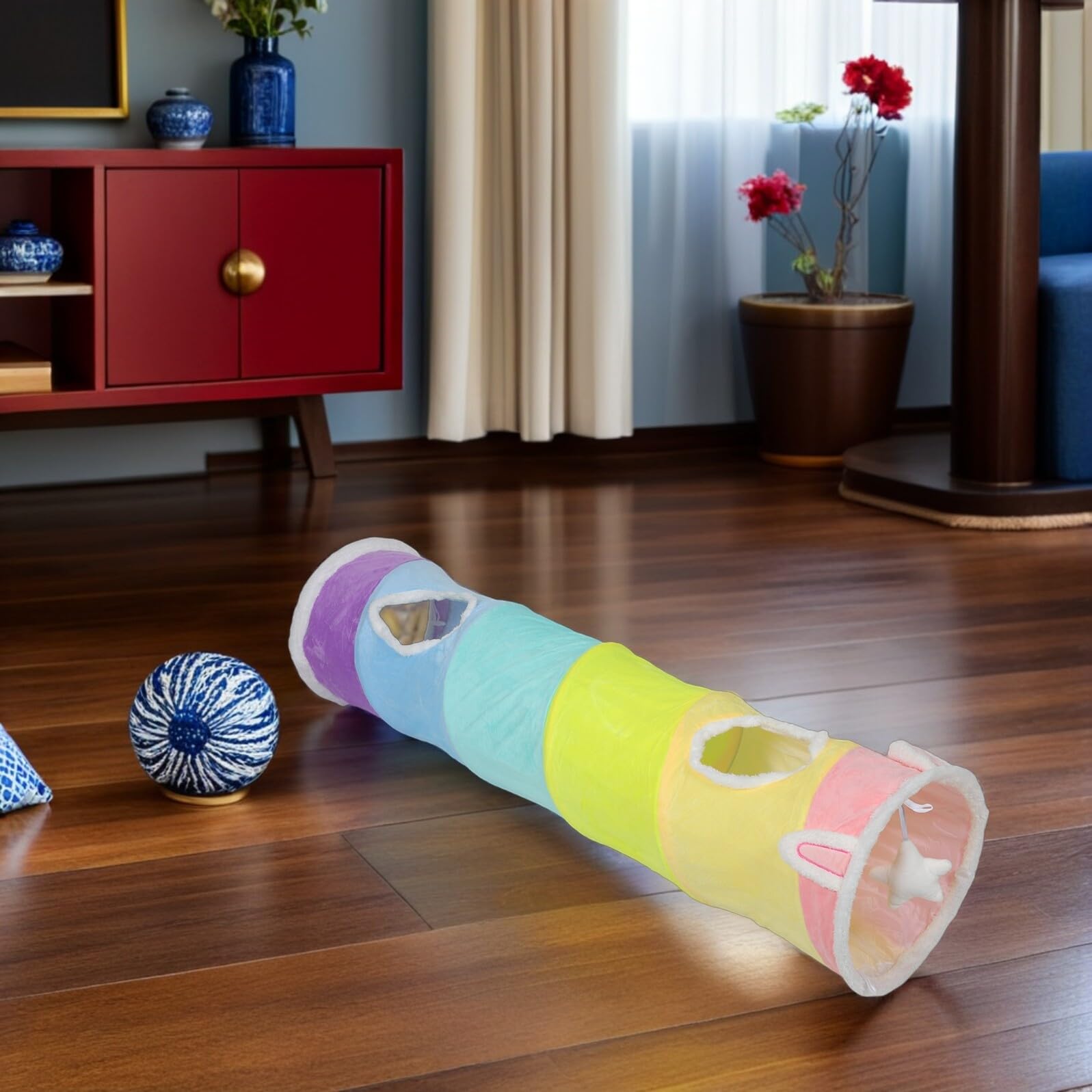 Tunnel per Gatti Pieghevole con Suono Crinkle Giocattolo Interattivo per Cuccioli e Gatti Indoor Materiale Resistente Graffi e Morsi Adatto Spazi Piccoli e Grandi Stimola Movimento