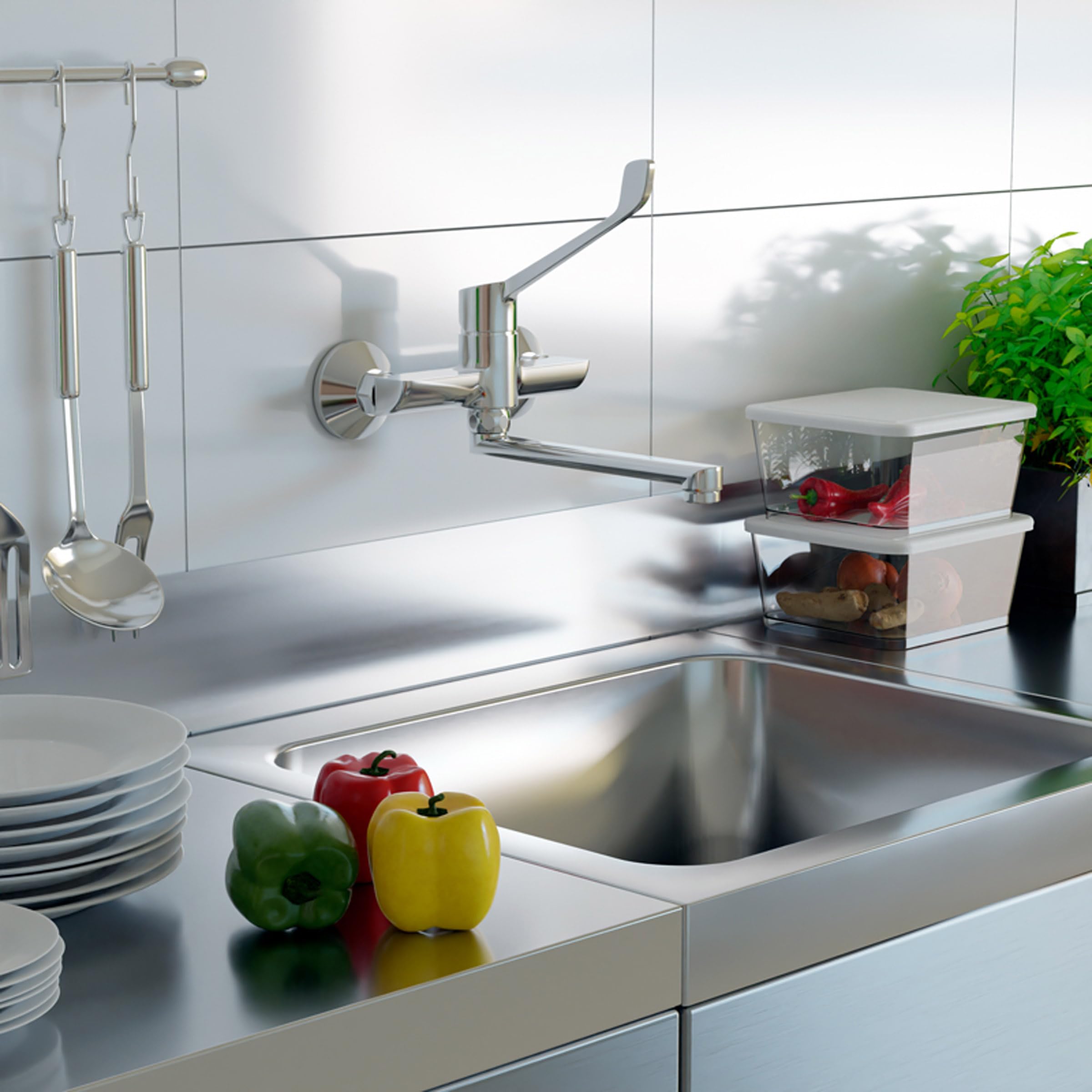 Medizinische Hygienearmatur Küchenarmatur Wandarmatur Spülbecken Küchen Wasserhahn mit langem Hebel, Arztgriff zur Ellenbogen Bedienung, für Klinik, Arztpraxis, Labor und Werkstatt