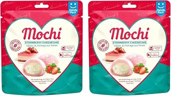 2 Pack Taiwan Mochi Combo- Taiwanese Desserts, Gluten-Free & Vegetarian Snack with Natural Flavors, Soft & Chewy Treat 2 Pack Mochi Strawberry Cheesecake-105g