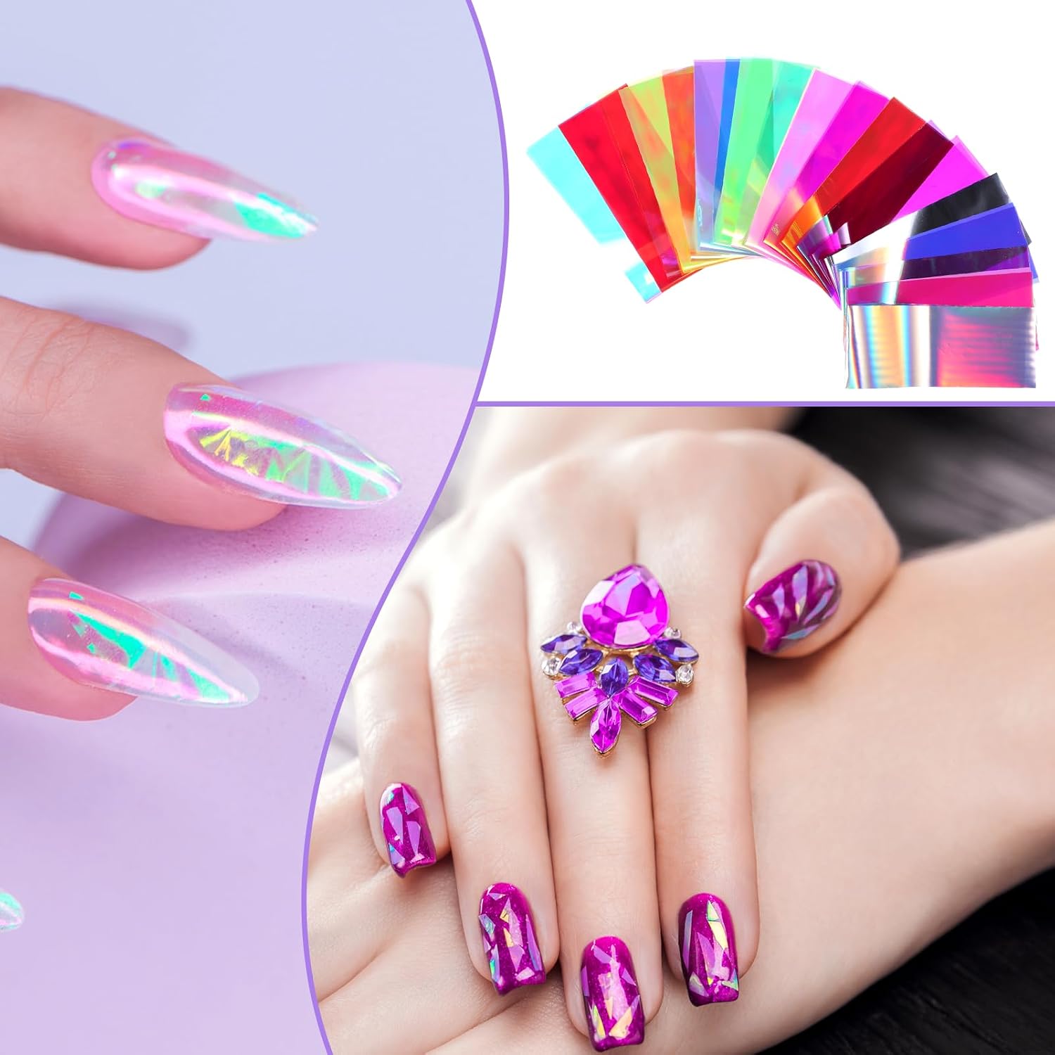 100pcs Colorful Dichroic Film Nail Art Glass Paper Holographic Stickers DIY Mirror Foils Nail Art Stickers Transfer Foil for Women