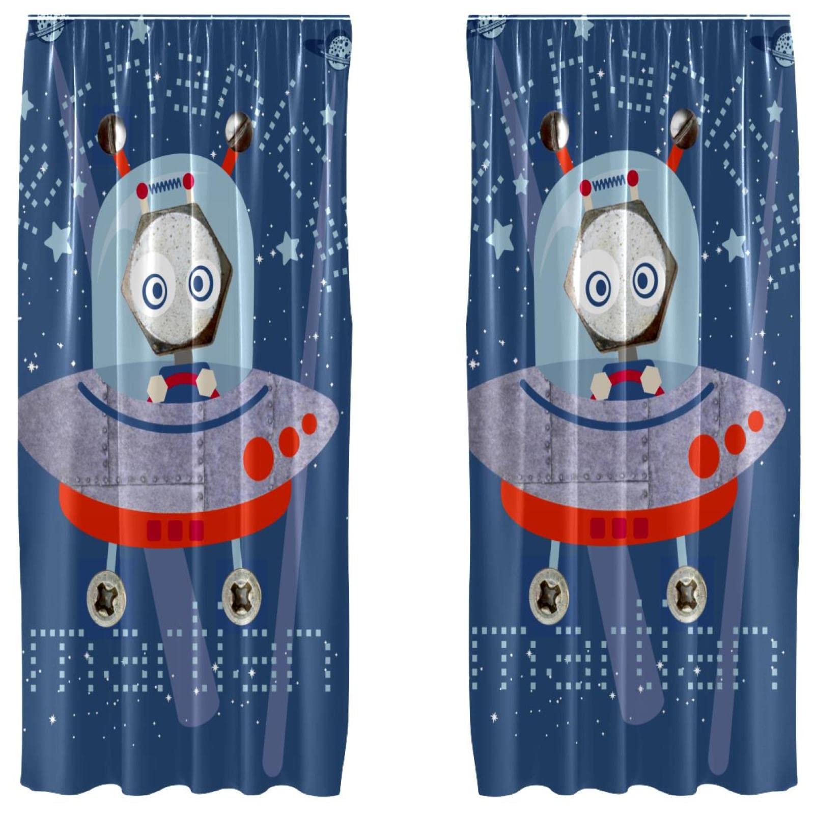 Paneles decorativos para dormitorio infantil de astronauta y alien divertido juego de 2 cortinas