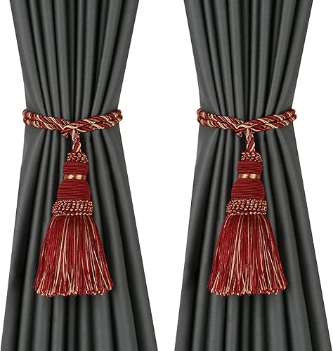 Fenghuangwu 2 paquetes de alzapaños de cortina con borlas de cuerda para cortinas, alzapaños para cortinas hechos a mano para decoración en