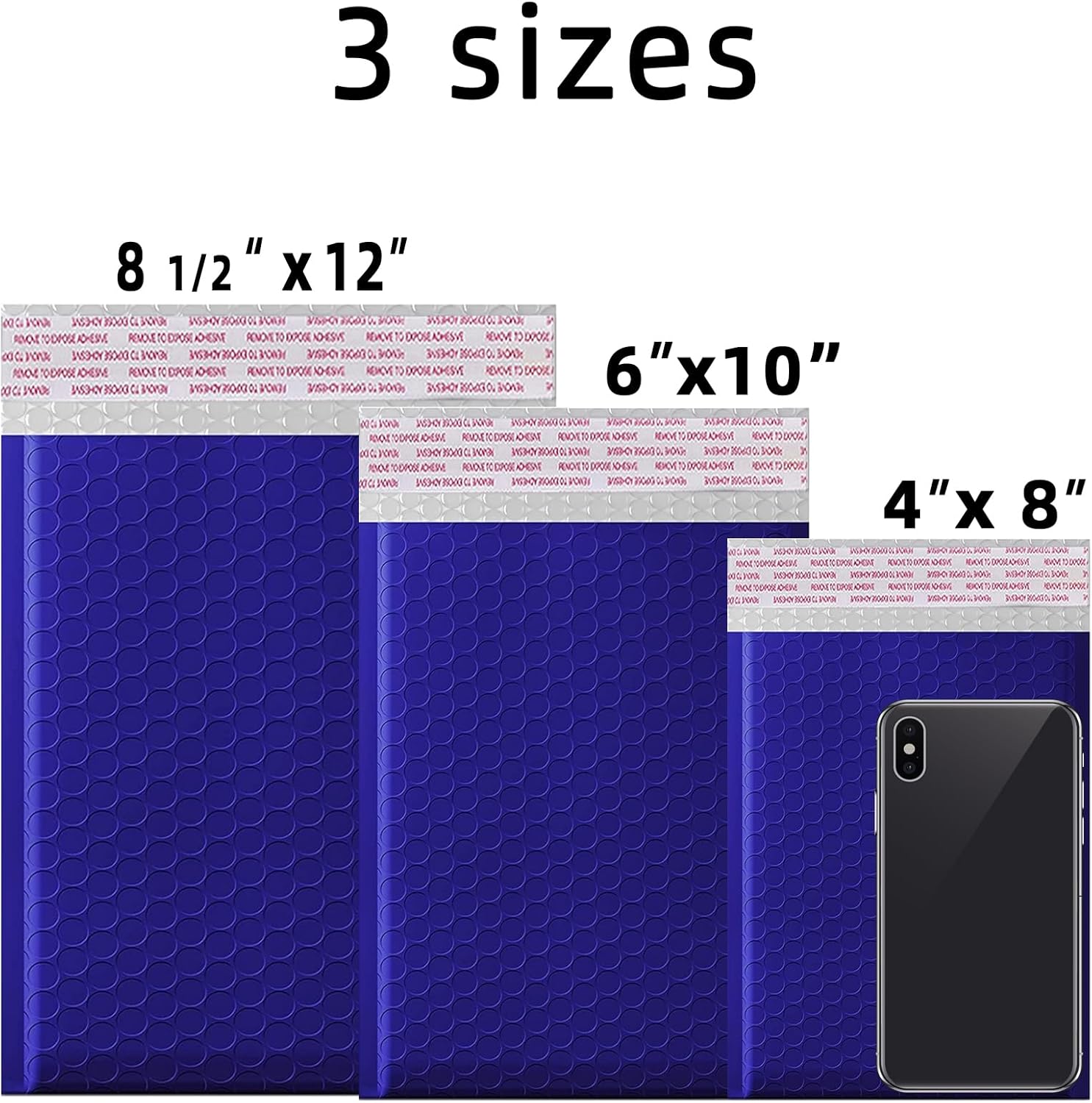 8.5x12 Inches Poly Bubble Mailers, Self Seal and Water Resistant Padded Shipping Bags, Blue Envelopes (Usable 8.5x11 Inches, Navy Blue, 100 Pieces)
