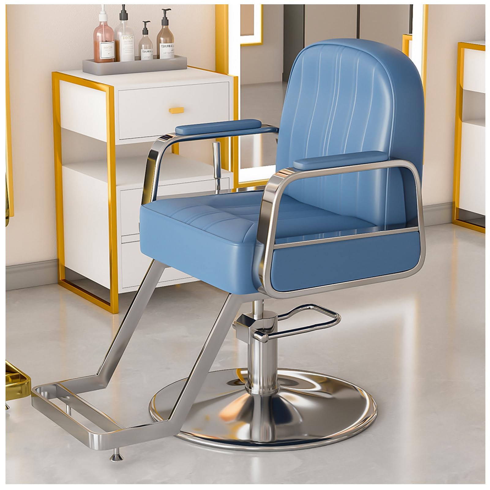 OZBMA Hair Salon Chair Hydraulic Barber Chair, Braiding for Stylist Heavy Duty, Styling Hairdressing Beauty Spa Equipment,Grey,Silver C (Blue Silver A)