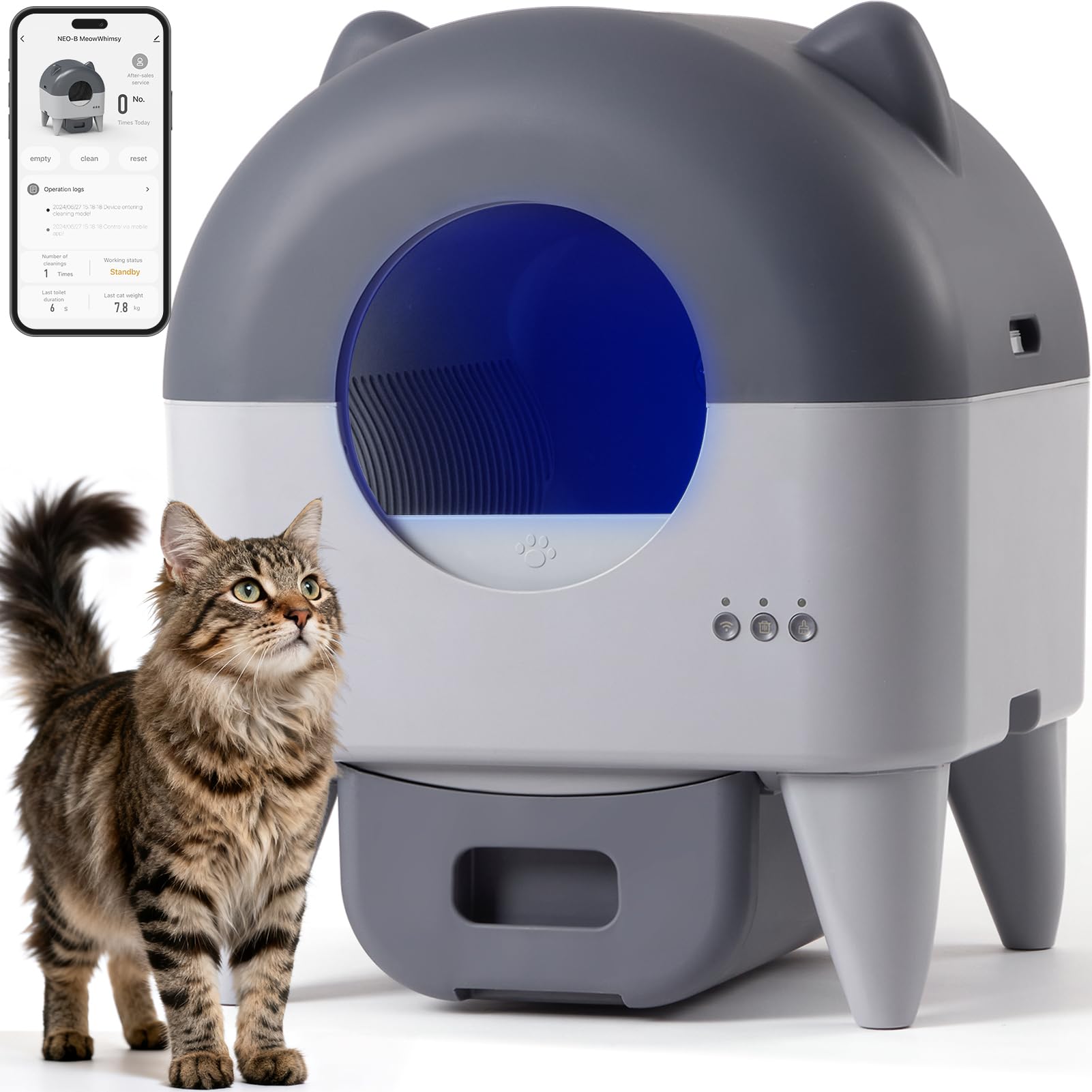 Autoamtic Litter Box: Extra Large Self Cleaning Litter Box for Multiple Cats with Smart APP Control, Low Noise & Safety Sensors, Anti-Track Mat, Odor-Free