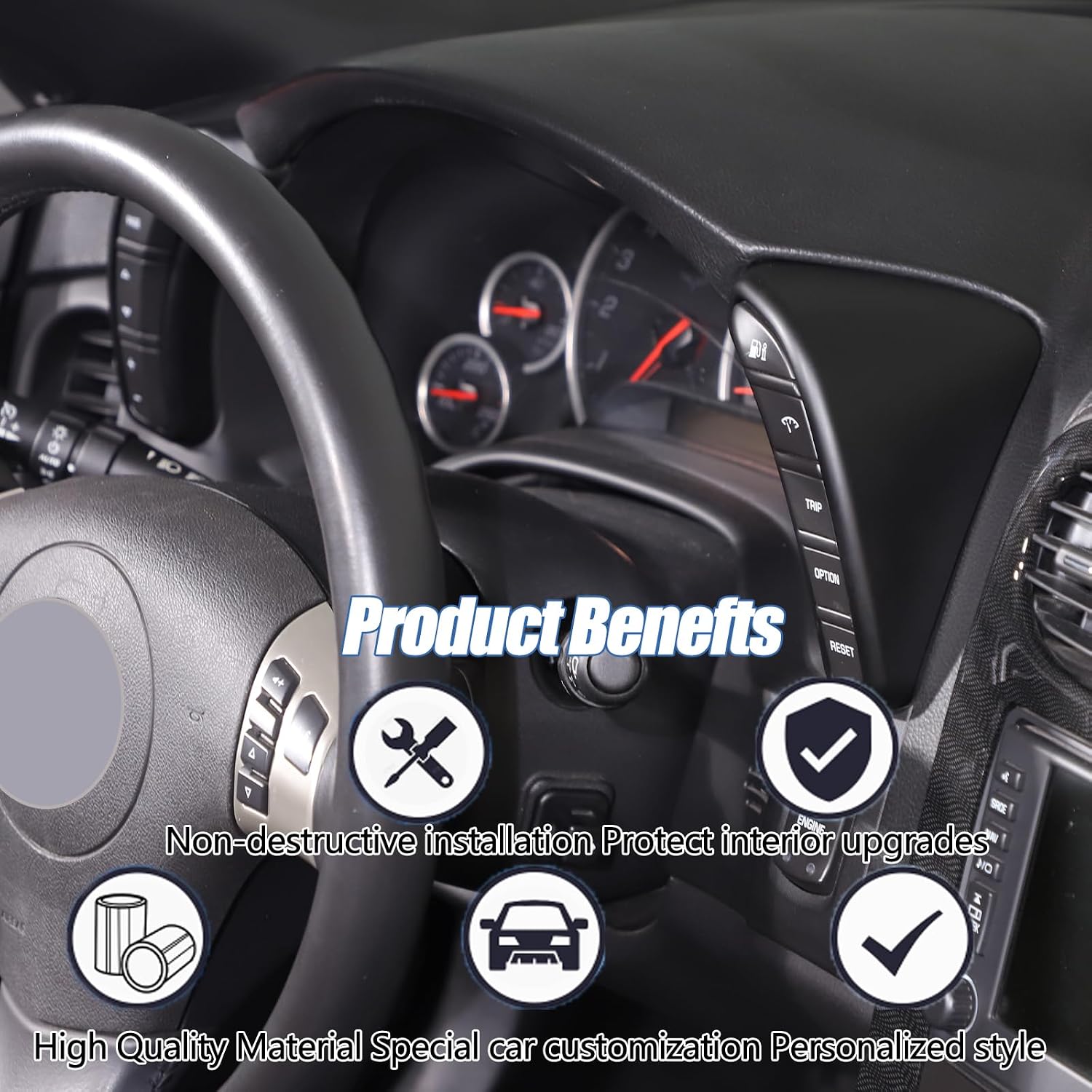 Dashboard Button Cover Trim Compatible with Chevy Corvette C6 2005-2013, Speedometer Bezel Cover Trim Frame Interior Accessories (Matte Black)