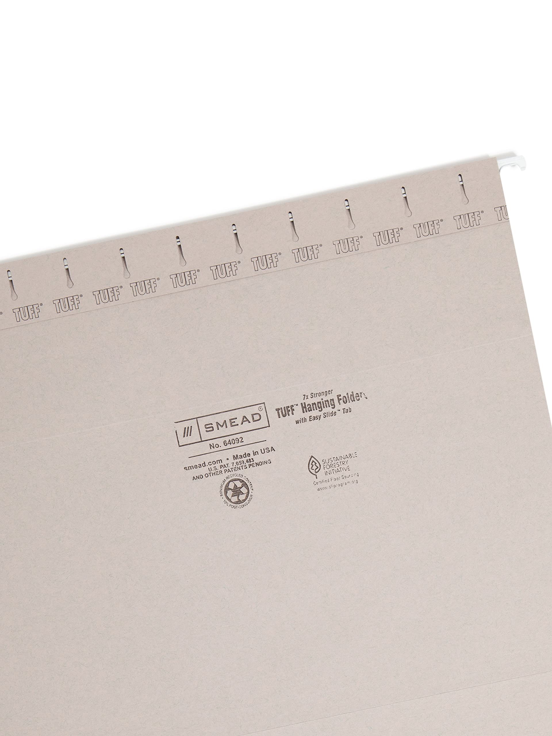 Smead TUFF Hanging File Folder with Easy Slide Tab, 1/3-Cut Sliding Tab, Letter Size, Steel Gray, 18 per Box (64092 - Image 3