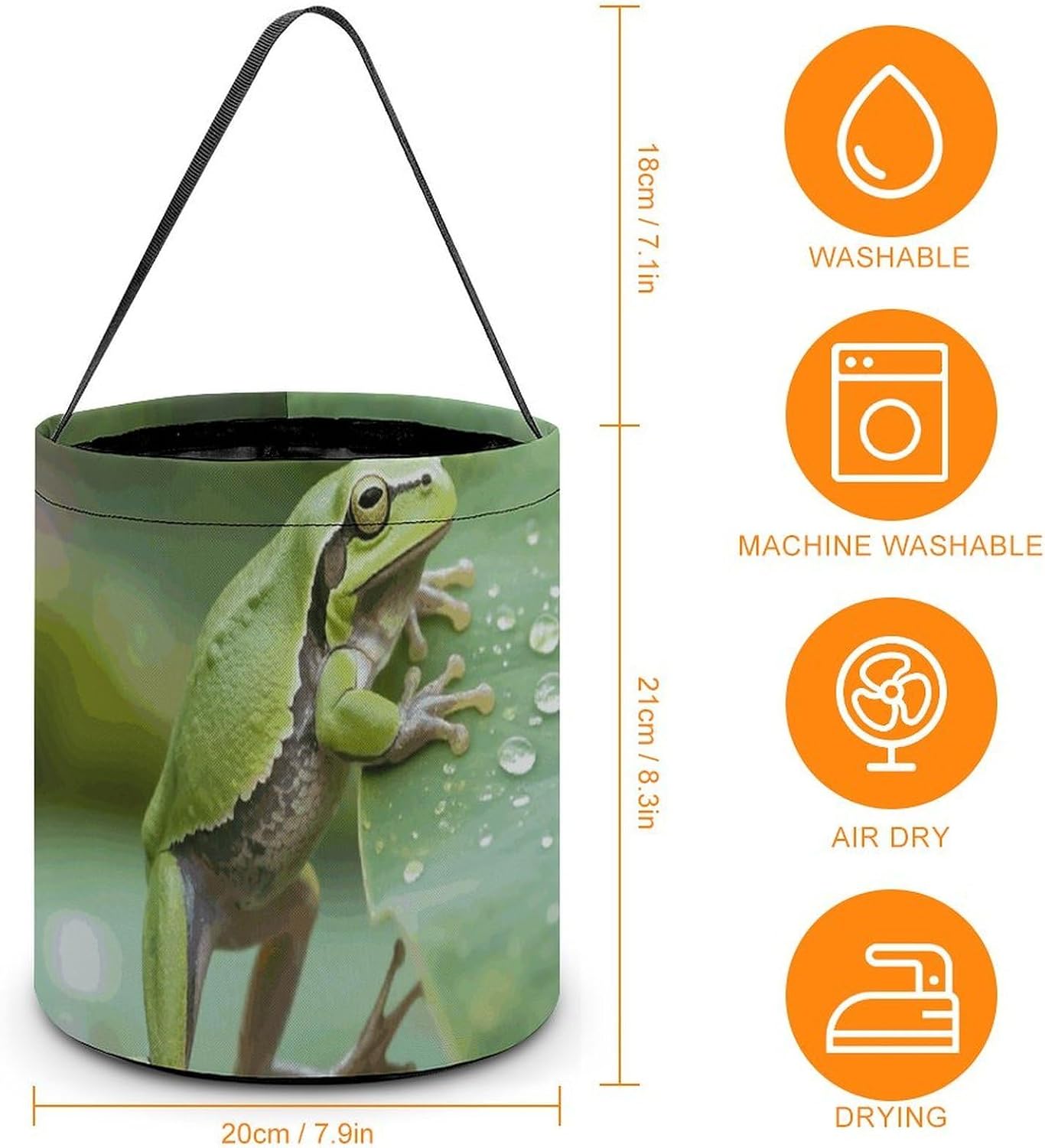 NLLZZ Reusable Funny Green Frogs Halloween Candy Basket with Handle image 2
