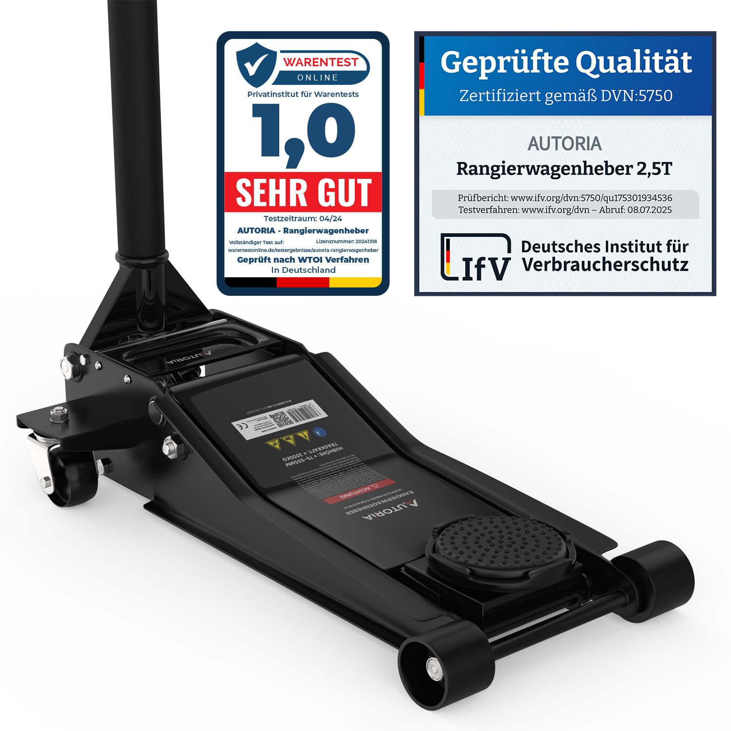 Wagenheber 3T hydraulisch – Flacher Rangierwagenheber mit 2X Gummiauflage & Doppelkolben – Quicklift ab 75 mm Hubhöhe – für PKW, Auto & SUV – bis 3 Tonnen Tragkraft – Profiheber