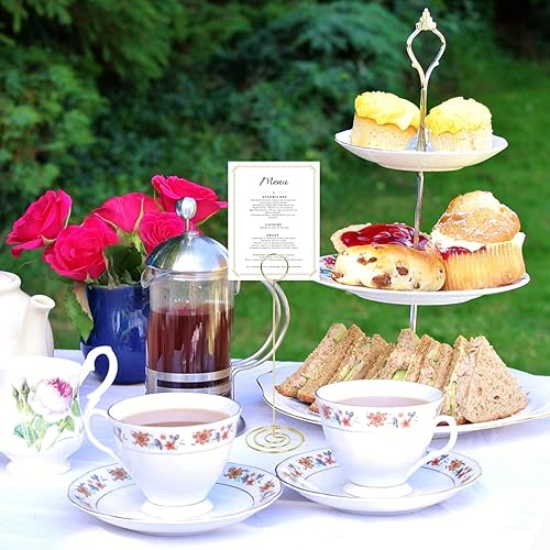 Miniatura 5 de KIMOBER 10 soportes para números de mesa de 8.75 pulgadas de alto, soporte para tarjetas de lugar redondo, soporte de notas de mesa, clips