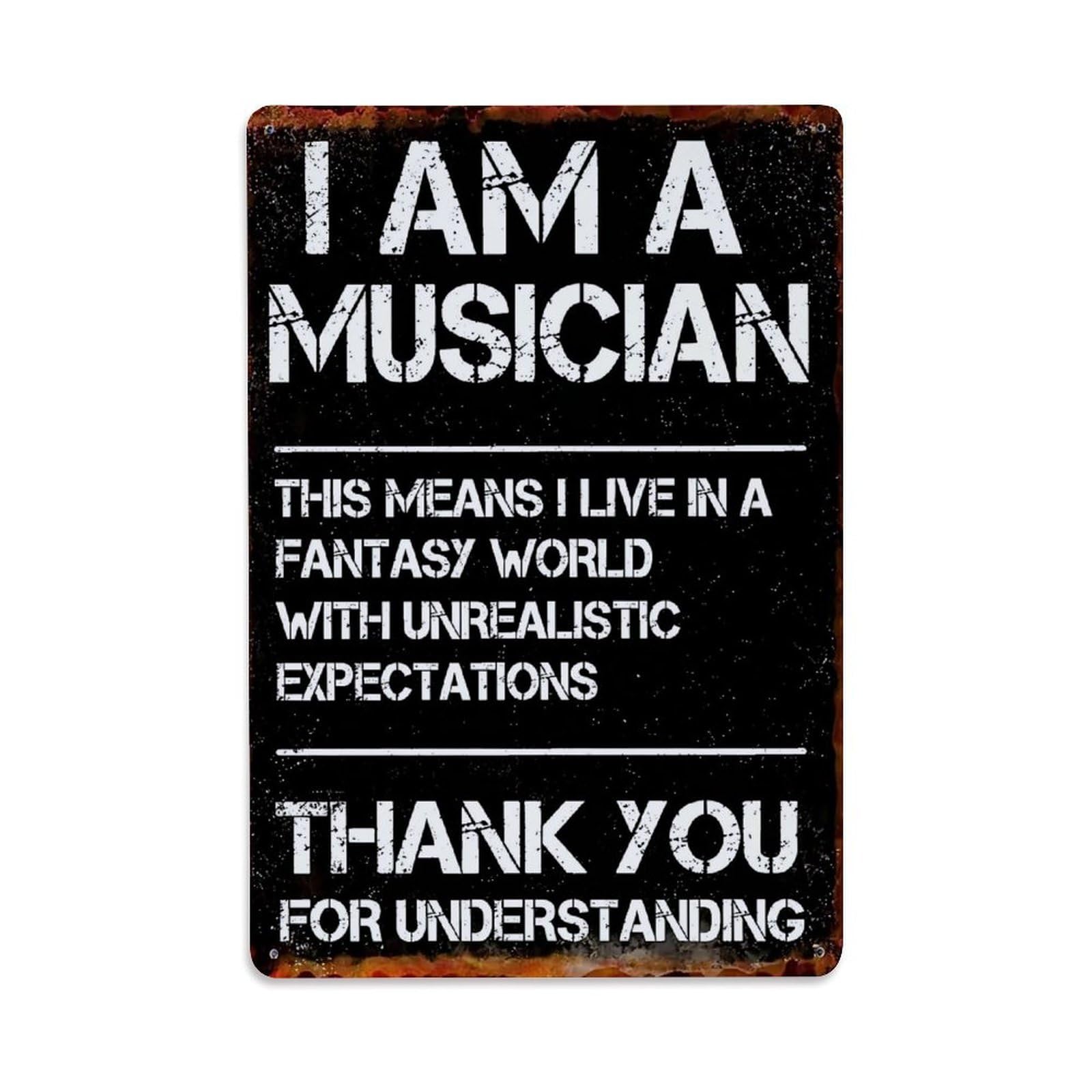 Jdfenggu Vintage I Am A Musician Sign Retro Metal Tin Sign, Metal Poster For Bar, Home, Man Cave, Kitchen, Laundry Room Art Decor 8X12 Inch