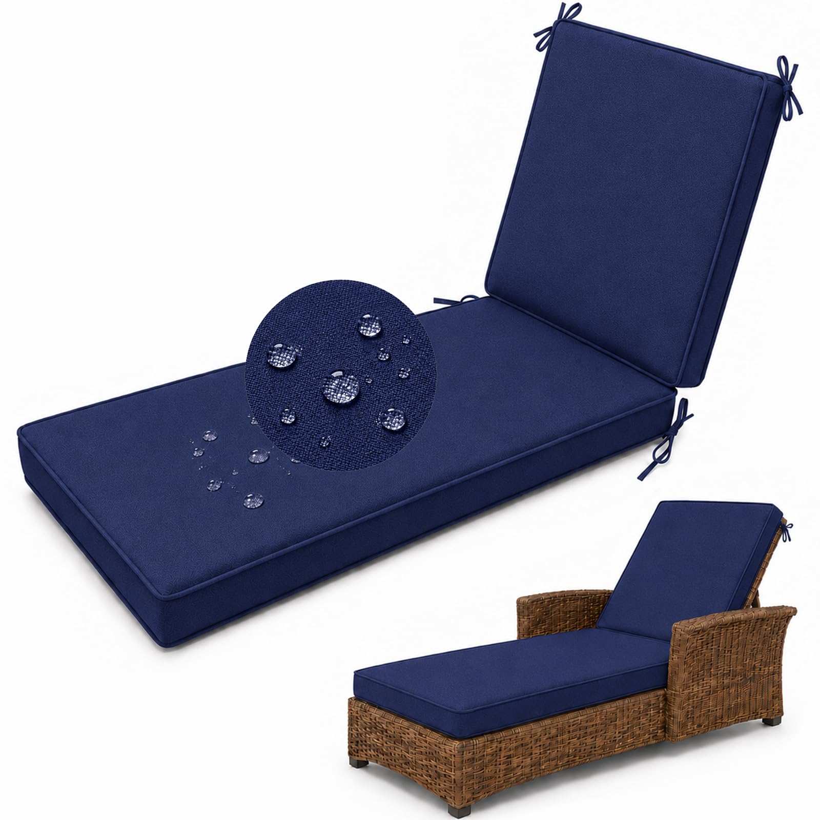 Aocase Waterproof Sun Lounger Cushion, Garden Sunbed Recliner Pad, Indigo