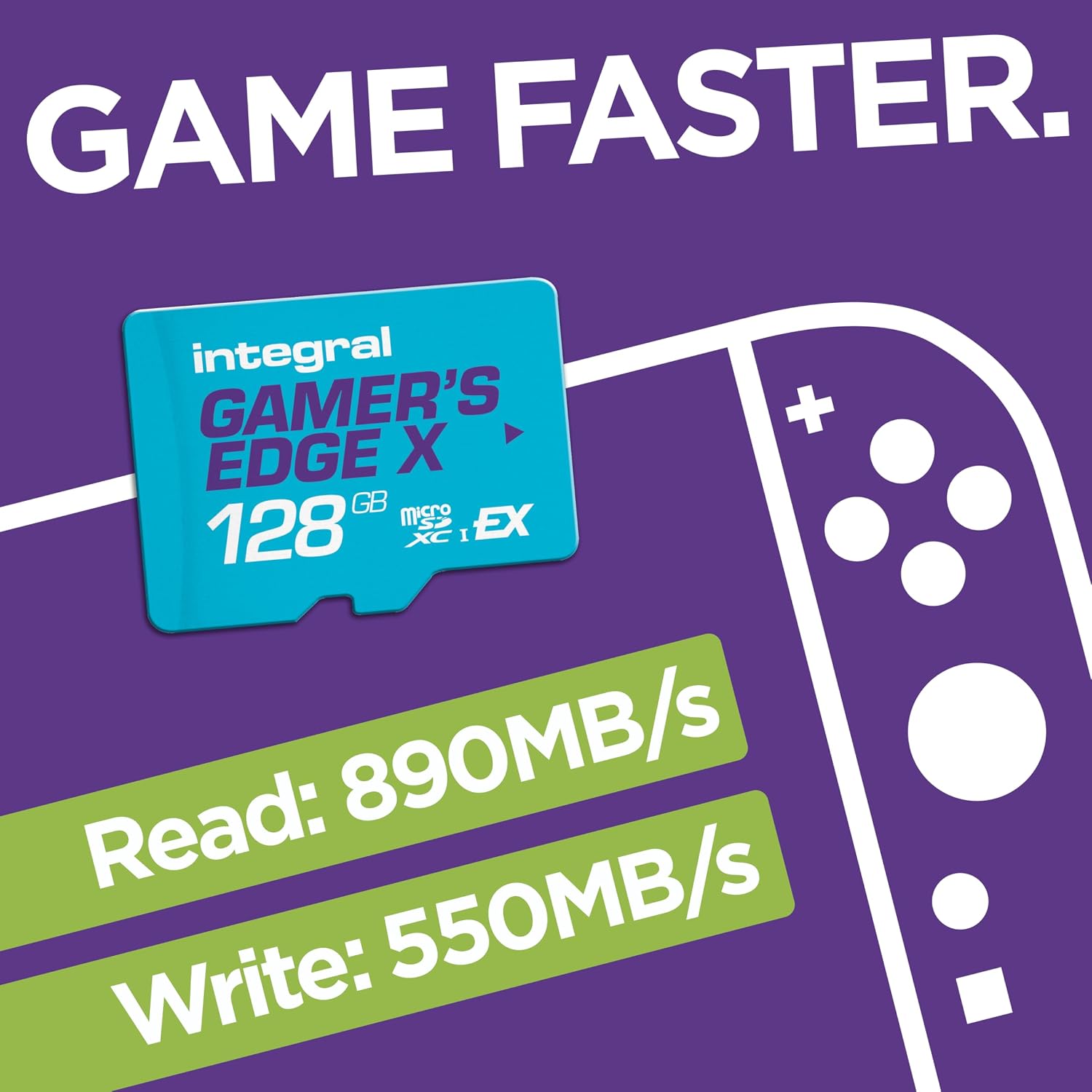 Integral 128GB Gamer's Edge X Micro SD Express Card for Nintendo Switch 2, up to 890MB/s Read, 550MB/s Write, 4K Video, A2, NVMe PCIe, High-Speed Gaming, Ultra-Fast Storage