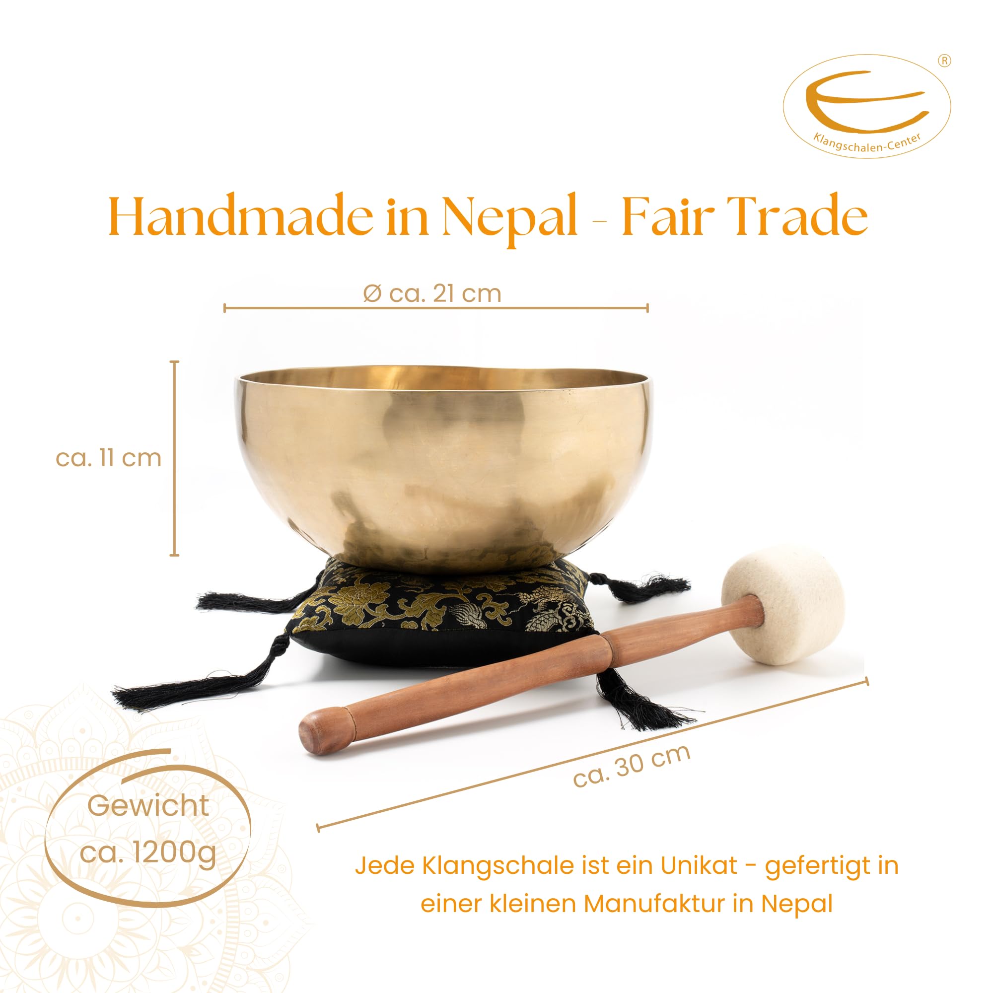 GmbH 2093 - Campana tibetana di ca. 1.200 g, con accessori, perfetta per massaggi, rilassamento, yoga e meditazione