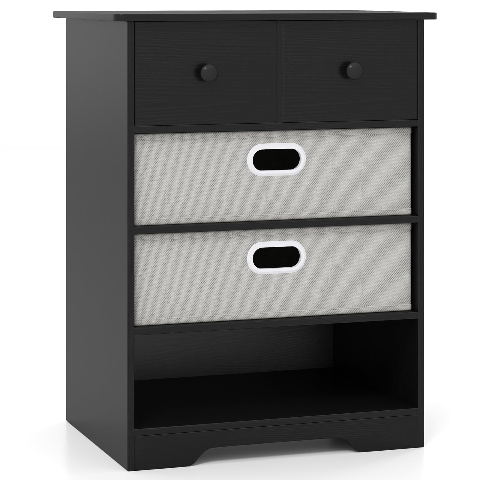 COSTWAY Wooden Chest of Drawers, 4-Drawer Dresser Cabinet with Open Shelf, Freestanding Bedside Chest Cupboard Tower Drawers Storage Organizer Unit for Bedroom Living Room, 58x42x75cm (Black+Grey)