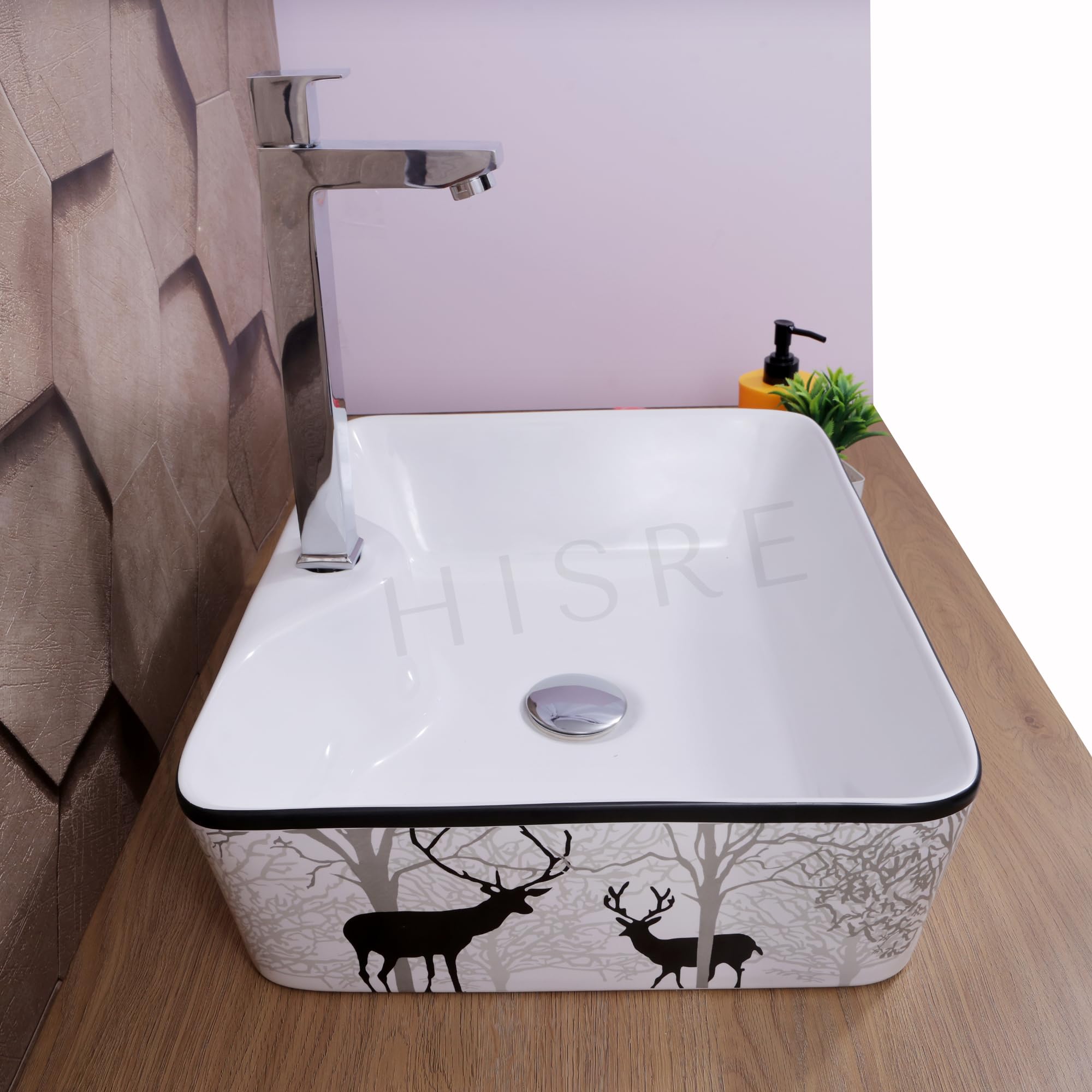HISRE Table Top Wash Basin For Bathroom | Over Counter Top Wash Basin For Living Room | Washbasin Countertop | Tabletop Ceramic Bathroom Kitchen Sink (18 x 14 x 5.5 Inch) (SKTPR4112), photo 4 of 5
