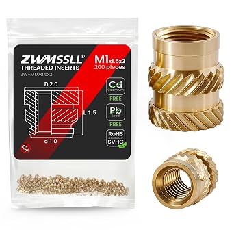 M1 Heat-Set Threaded Inserts, M1.0x1.5x2mm200Pieces Heat Set Insert for 3D Printing Components and Plastic Parts,Brass Metric Knurled Nuts