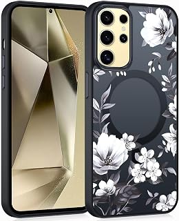 Coiwxmoi Magnetic Case for Samsung Galaxy S25 Ultra 5G 6.8 inch, Floral Aesthetic Pattern Compatible with MagSafe Transparent Case Slim Silicone TPU Shockproof Cover for Samsung S25 Ultra,Black