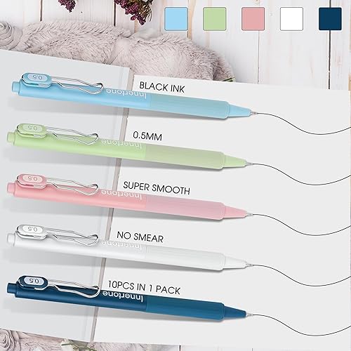 Miniatura 3 de Bolígrafos de gel retráctiles, 10 bolígrafos de gel negros de secado rápido de 0.020 in, bolígrafos de gel de bola rodante, bolígrafos de escritura