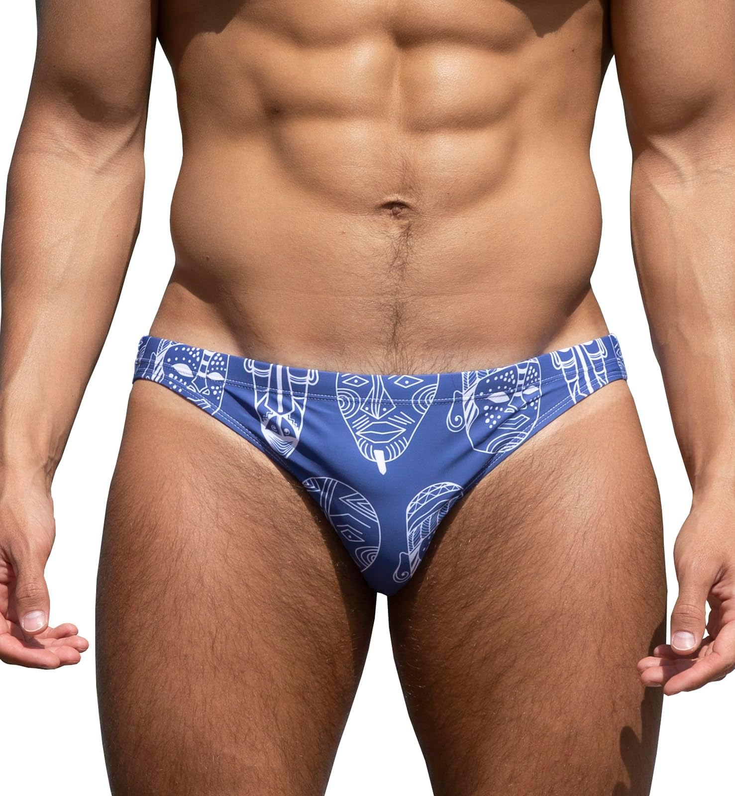 Mens Bikini Swimwear Sexy Swimsuit Gradient Design Swim Briefs with Drawstring Low Waist Bathing Suit