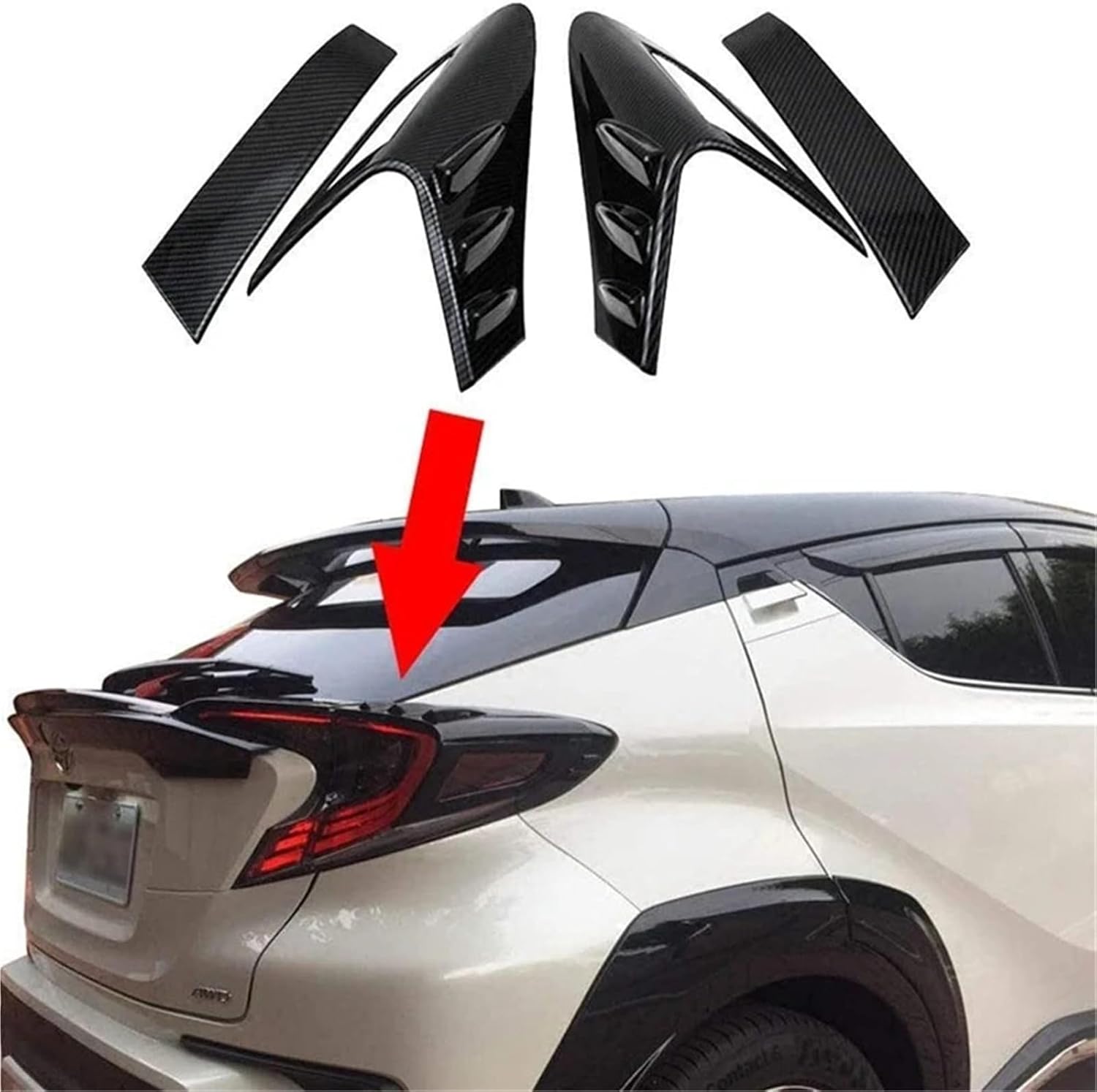 4Pcs Carbon Fiber Style Rear Back Lamp Tail Light Cover Trim Compatible With Fit Toyota CHR C-HR 2016-2018