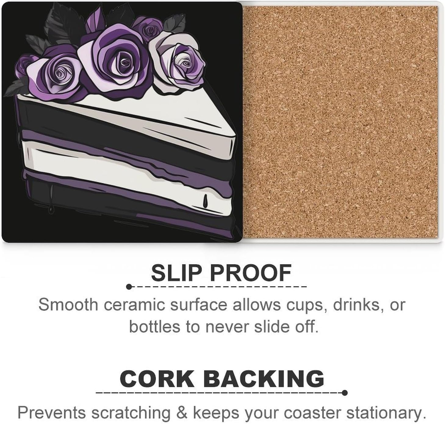 Asexual Pridees Flag Cake Dessert Ceramic Coasters Square Drinks Coaster Coffee Table Decor Table Coaster for Home Bar