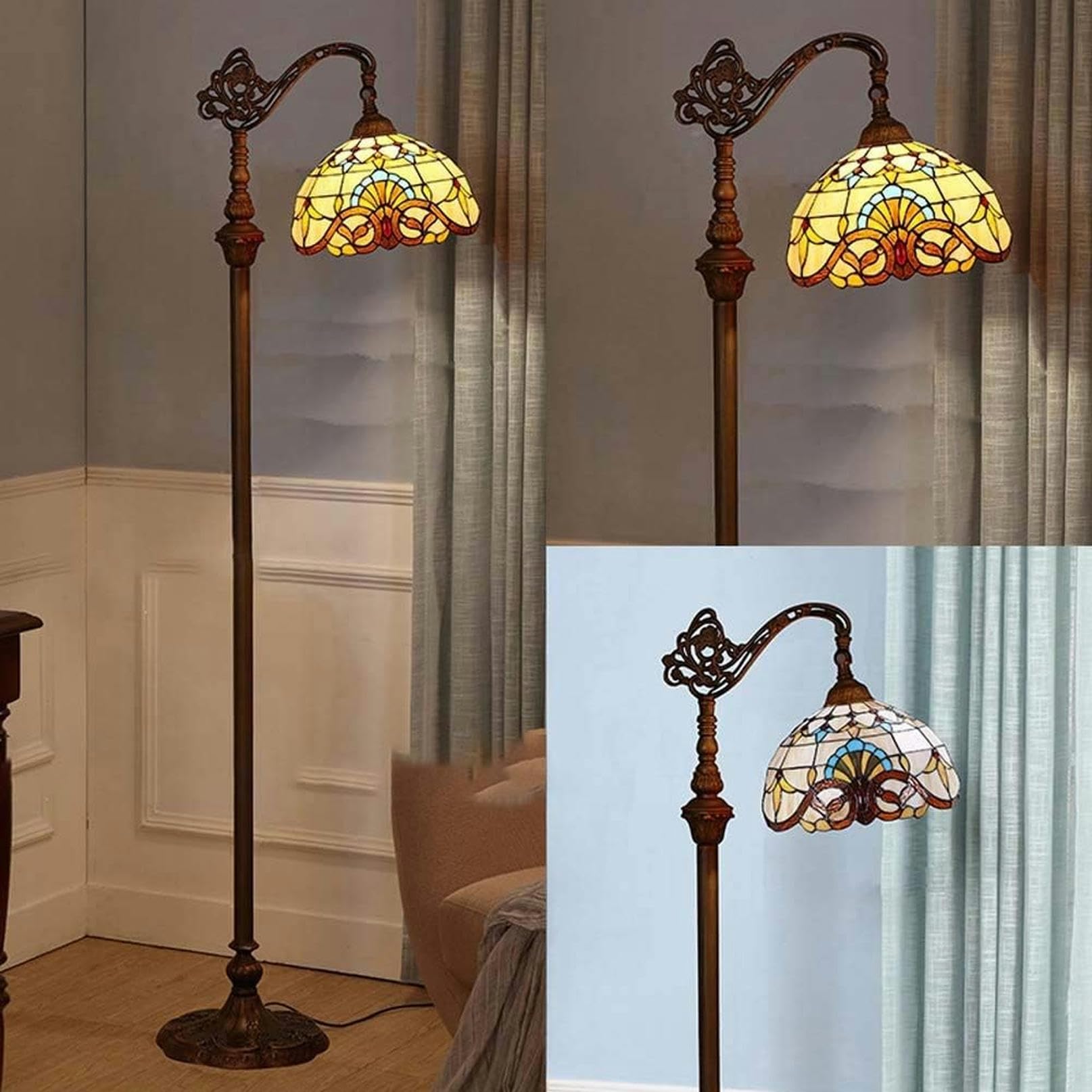 IUokLU 12 inch Tiffany-style Floor Lamp,Vintage Stained Glass Floor Lights with 1 Light, Decoration ReadStandLight/Bedroom/Office, E27 (9)
