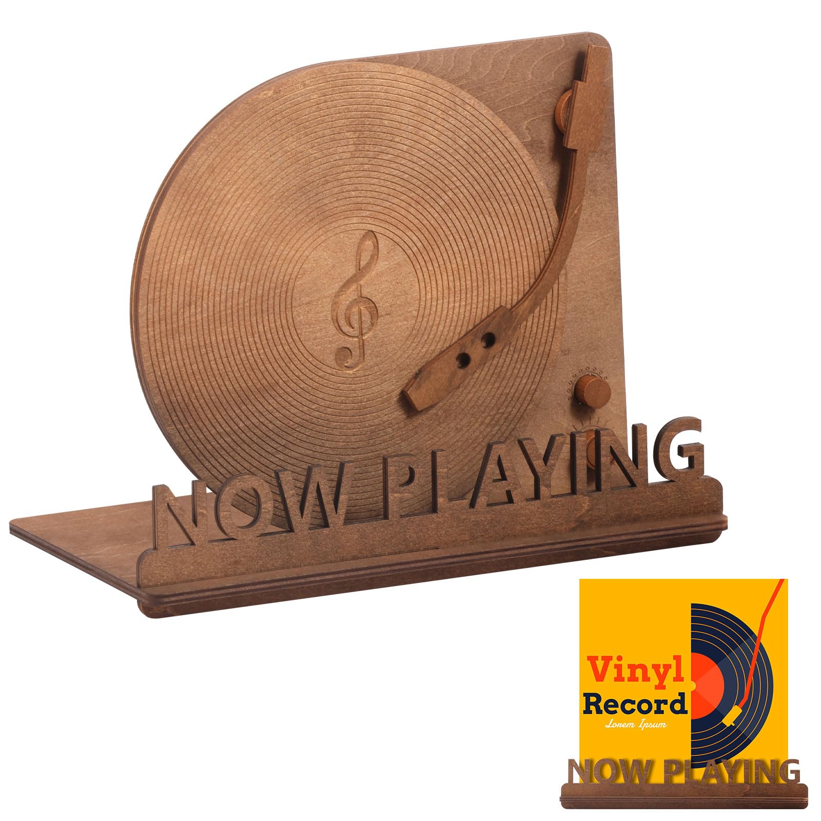 Shaojian Brown Now Playing Vinyl Stand Wood Stylish Vinyl Record Stand For Home Tabletop Décor, Vintage Rustic Lp Storage Holder & Display For Album Magazine Lp Enthusiast