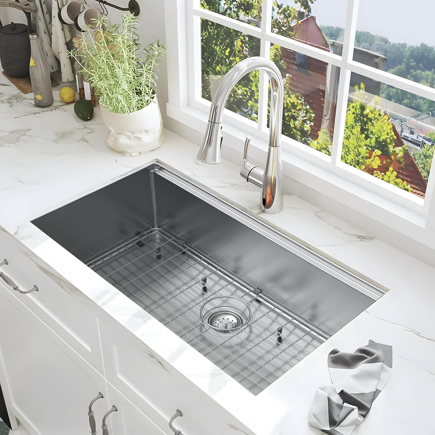 33-inch Undermount Kitchen Sink Workstation - 33x22 Inch Drop In Sink Workstation T304 18 Gauge Stainless Steel Single Bowl Kitchen Sinks with Accessories, Handmade Basin, 9 Inch Deep