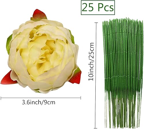 Miniatura 9 de FagusHome 25 cabezas de flores artificiales de peonía de seda de 4 pulgadas con tallos, cabezas de flores artificiales de peonía a granel al por