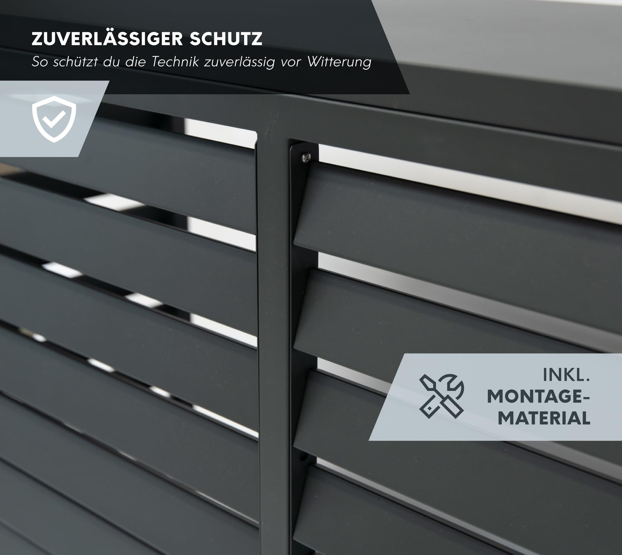 Westmann Boxa S | Wärmepumpen Verkleidung & Klimaanlagen Abdeckung | Stahl Holzoptik Anthrazit | Höhenverstellbar | 100x56x97 cm (Anthrazit, 140x56x97 cm)