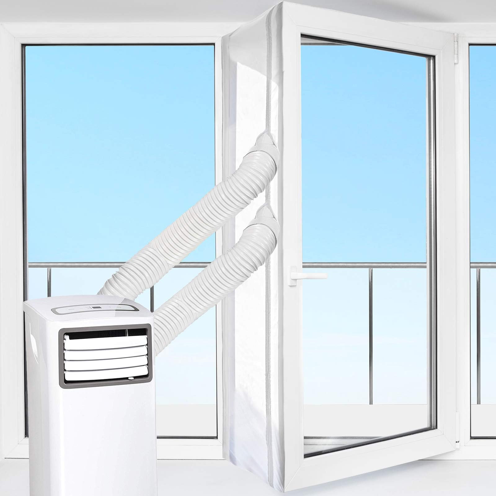 HOOMEE600CM Universal Window Seal for Portable Air Conditioner and Tumble Dryer – Works with Every Mobile Air-Conditioning Unit, Easy to Install - Air Exchange Guards with Zip and Hook Tape