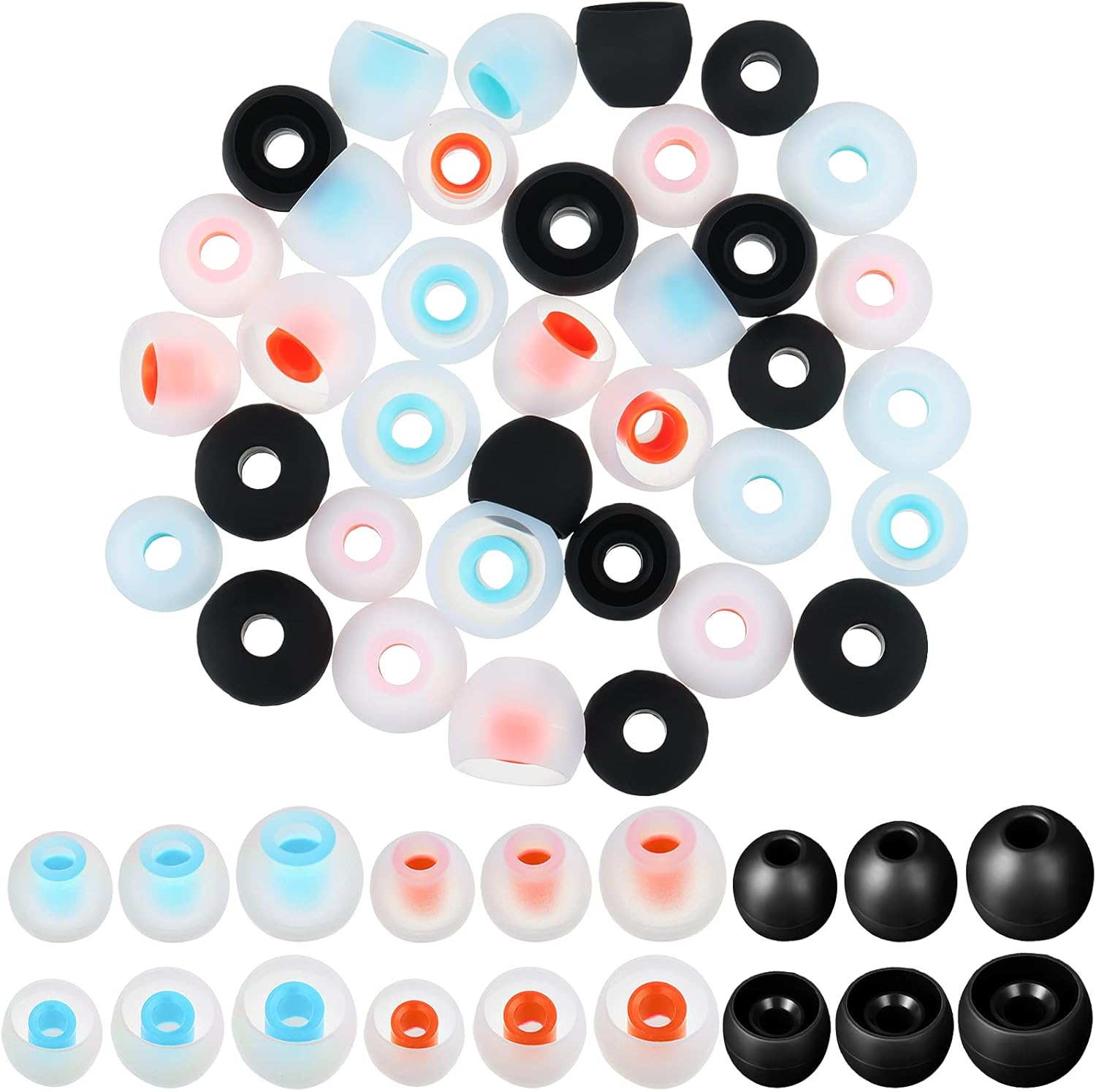 Weewooday 36 Puntas Auriculares Reemplazo Puntas Auriculares Almohadilla de Espuma Memoria Silicona Cubierta Aislamiento Ruido, 3 Colores, 3 Tamaños (Azul Transparente, Naranja Transparente y Negro)