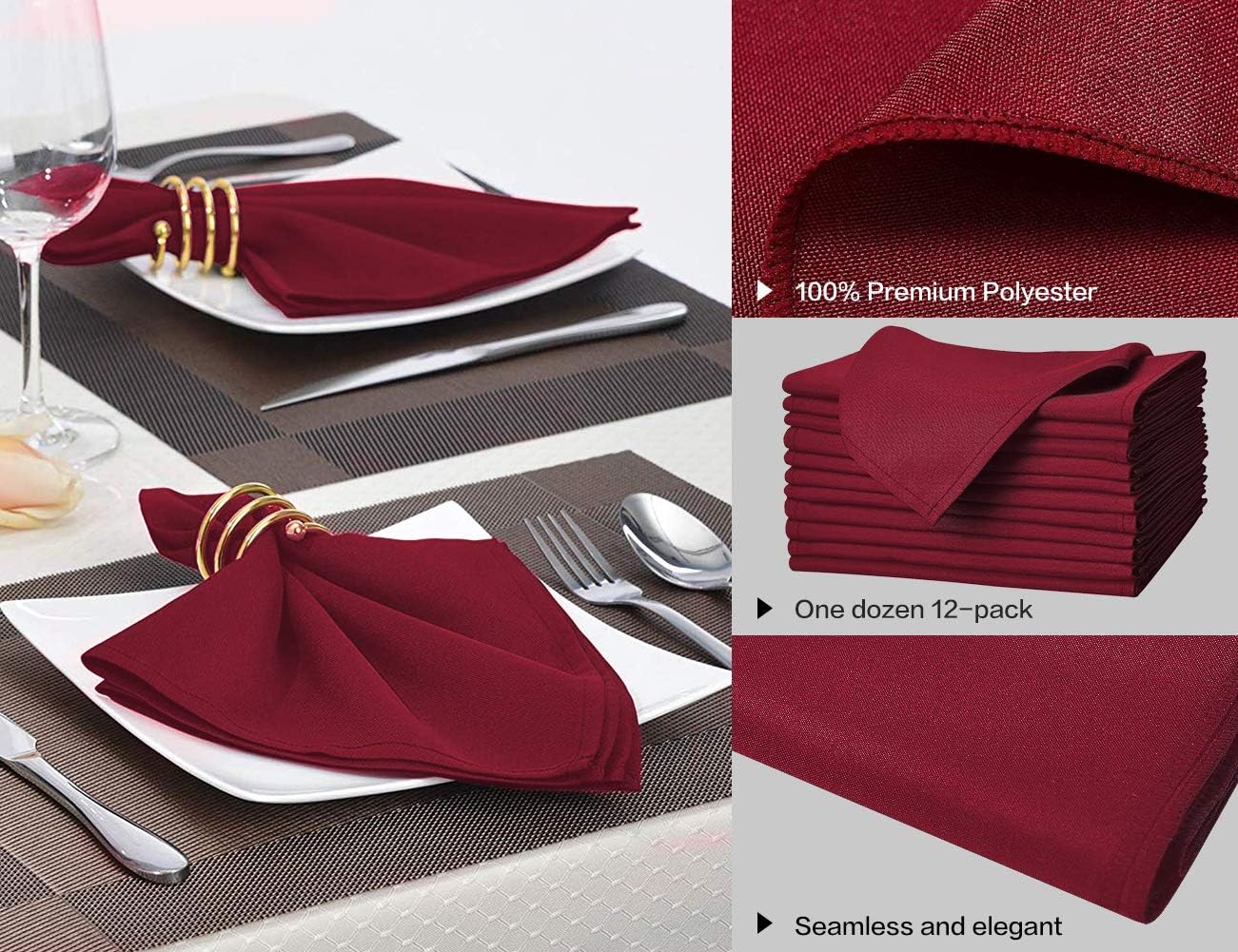 Surmente 20Inch Burgundy Cloth Napkin Set of 12, Dinner Napkins for Wedding