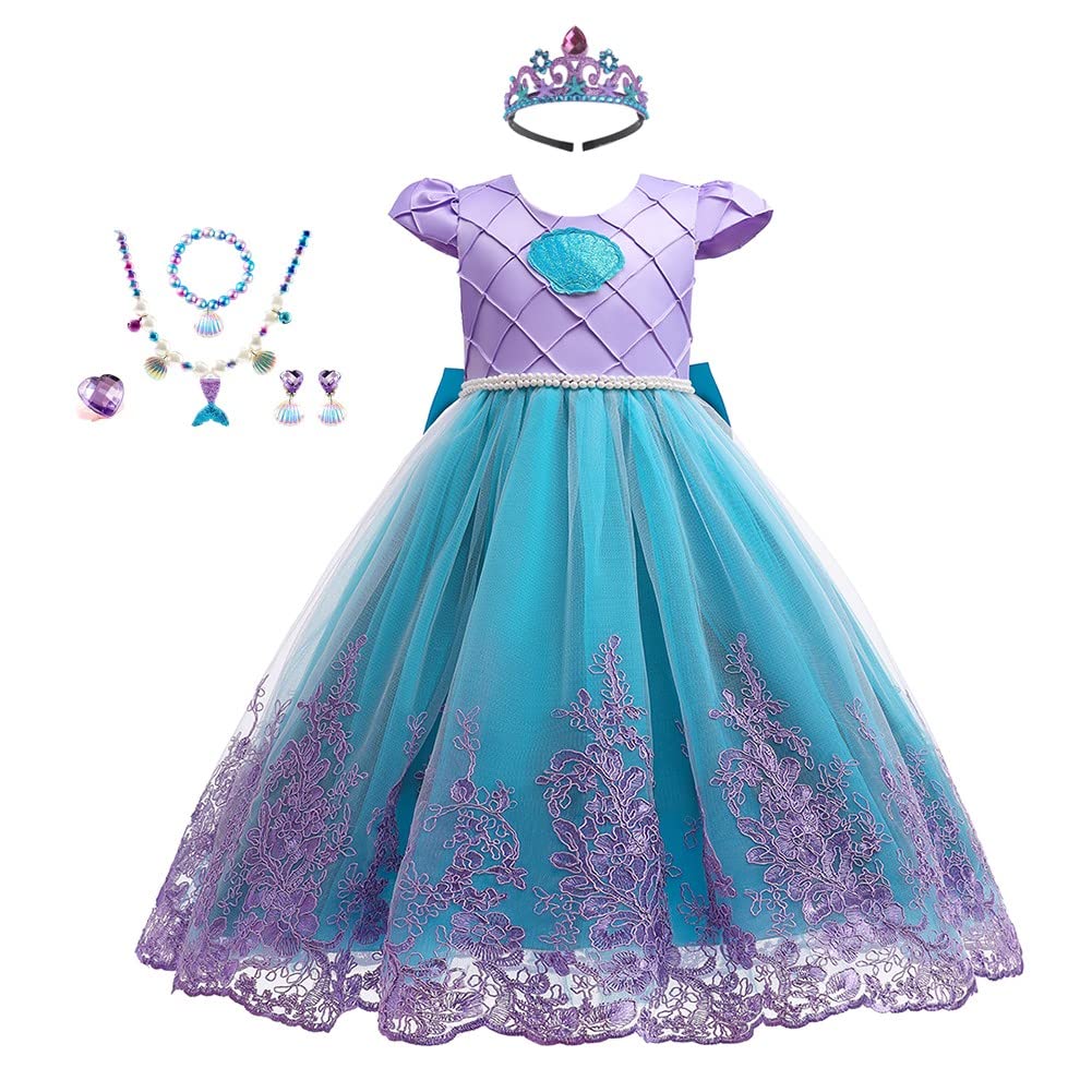CinheyU Girls Halloween Costume Mermaid Princess Fancy Dress Christmas Birthday Party Pageant Tulle Ball Gown w/Accessories