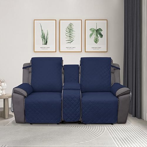 Vista 50 de PureFit Funda reclinable reversible resistente al agua, protector de muebles antideslizante para sillón reclinable de 2 asientos, negro/beige