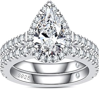 AnuClub (Total 4.14ct 3CT Center Moissanite Engagement Rings Wedding Band D Color VVS1 Round Cut 925 Sterling Silver Bridal Sets for Women